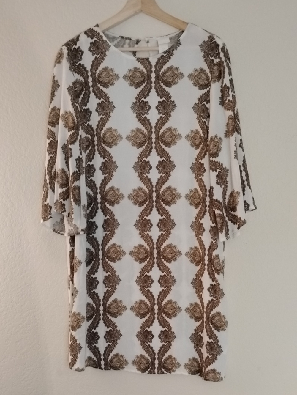 H&M Cream Shift Dress with Brown Baroque Print - Picture 2 of 7
